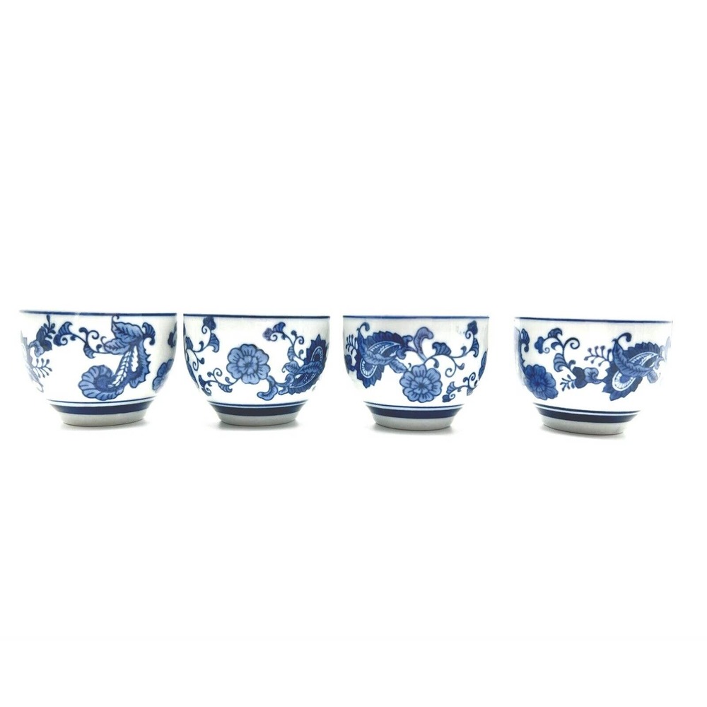Blue and White Asian Inspired Tea Cup Set Hand painted Pier1